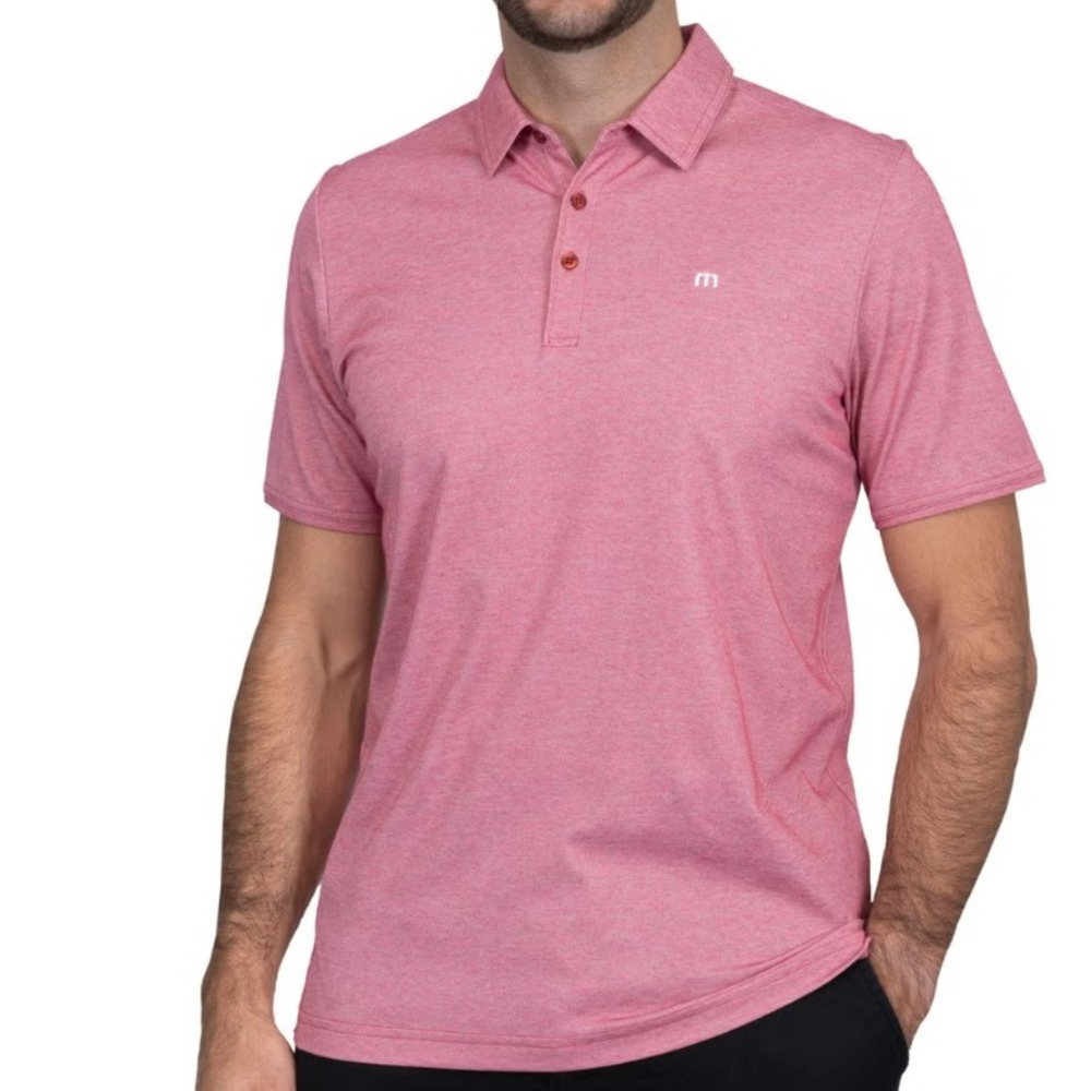 TRAVISMATHEW Men's XXXL Pink‎ Heathered Stripe Pima Cotton Golf Polo Shirt Logo